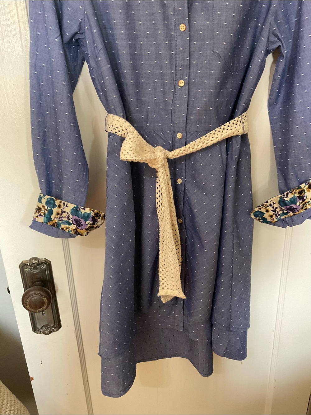 Shirt Dress by Isabella Sinclair Floral Cuffs and Tie Layered High Lo Hem Size M - Picture 3 of 7